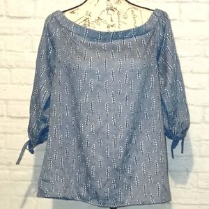 Clarte Blue 3/4 Length Sleeves Top Worn Off or On Shoulder, M